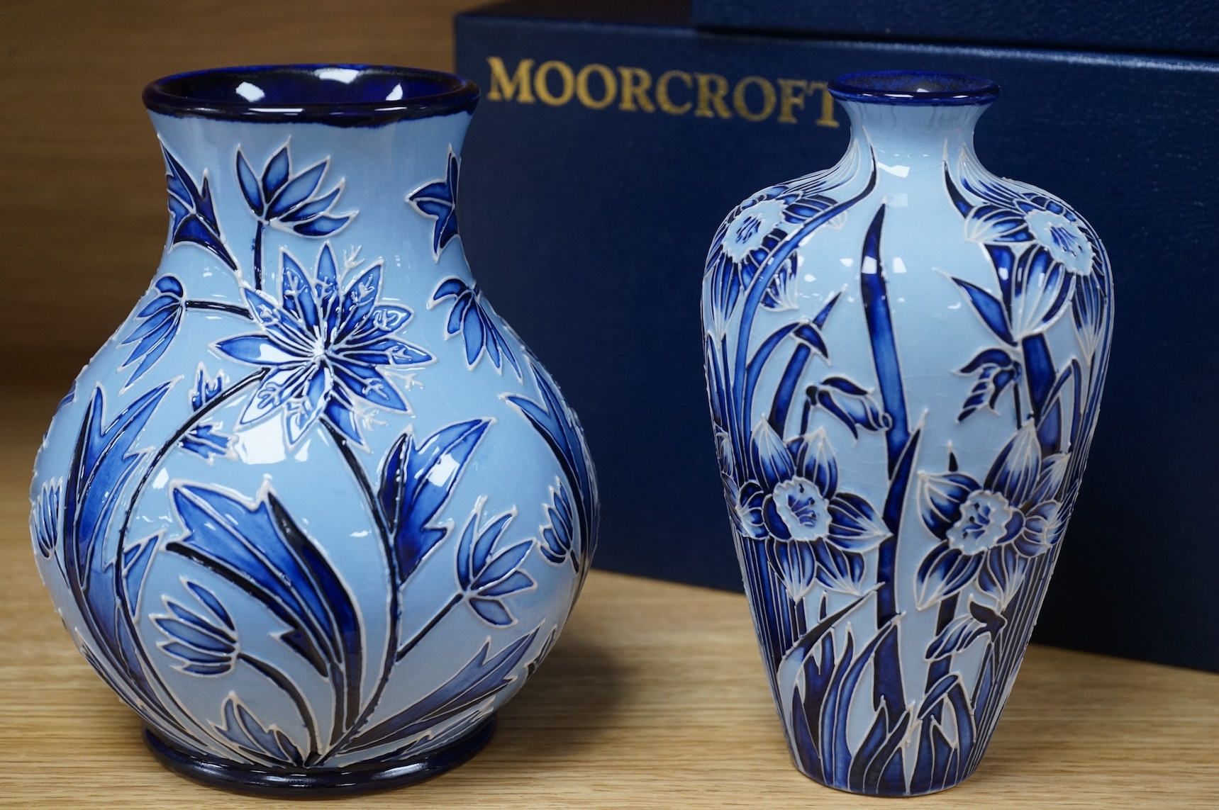 A Moorcroft ‘Tazetta’ vase and ‘Northern Star’ vase, tallest. 16.5cm